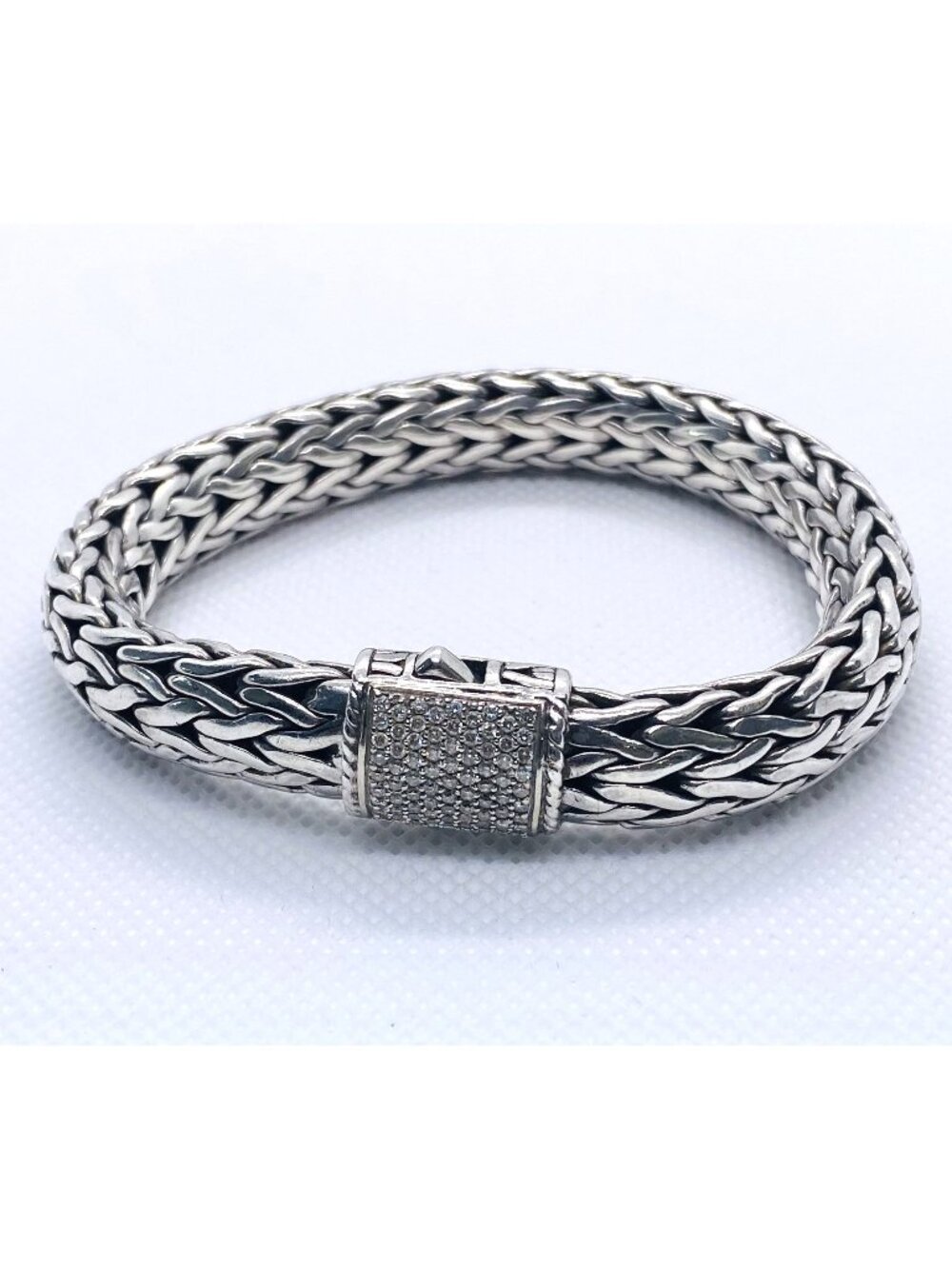 John Hardy Chain Diamond Bracelet 11mm Sterling Silver 925 18K 750